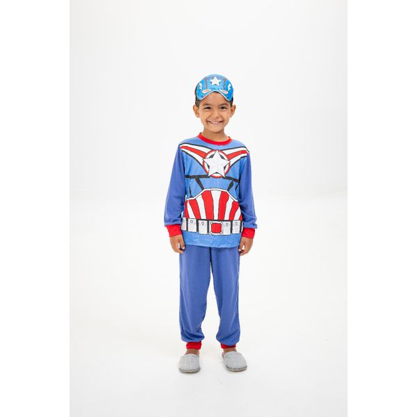 Pijama Longo Infantil de Super-Heróis em Malha Suede