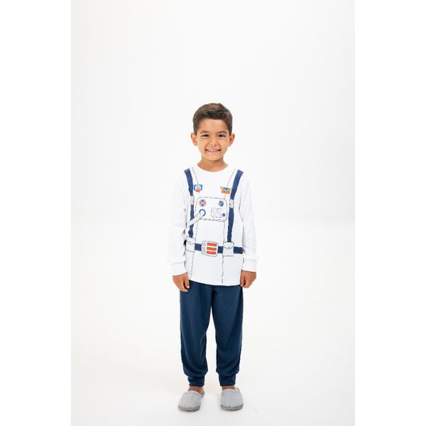 Pijama Longo Infantil de Astronauta em Malha Suede