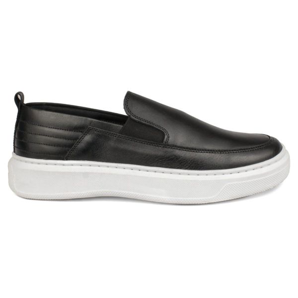 Sapato Casual Masculino de Couro Preto Slip On 18002 Preto