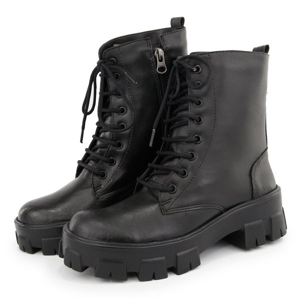 Bota Coturno Plataforma Tratorada Blogueira Ziper 7001 Preto