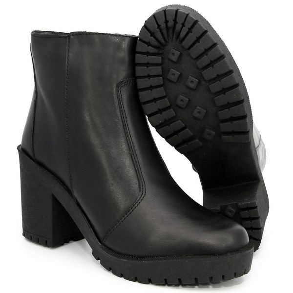 Coturno Bota Salto Bloco Tratorada Cano Curto Couro 9001 Preto