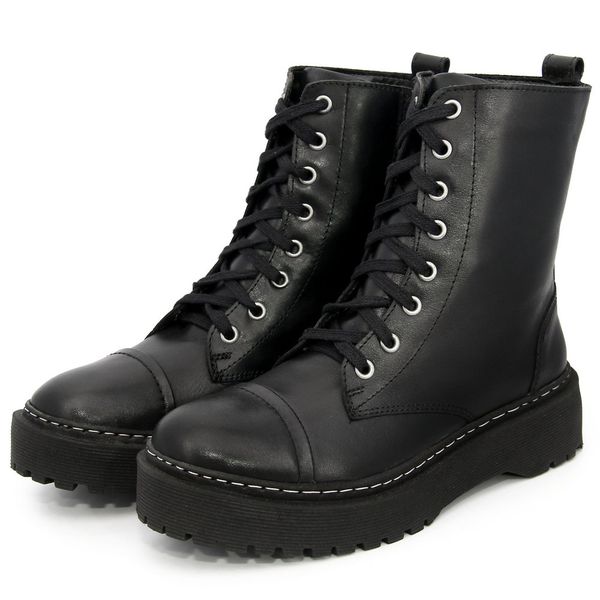 Bota Coturno Plataforma Tratorada Blogueira Couro Ziper 9003 Preto