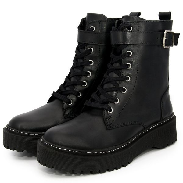 Bota Coturno Plataforma Tratorada Blogueira Couro Ziper 9004 Preto