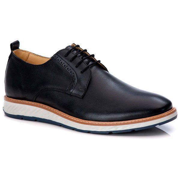 Sapato Casual Masculino Loafer Couro de Amarrar Preto 9004 Preto