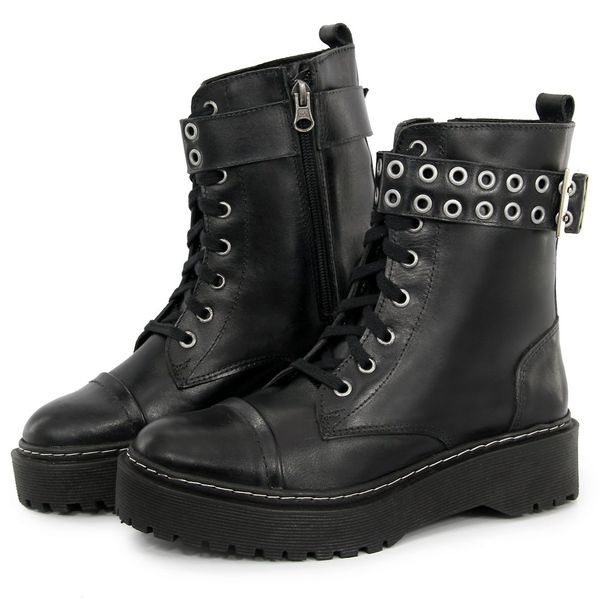 Bota Coturno Tratorada Blogueira Couro Ziper Ilhós 9005 Preto