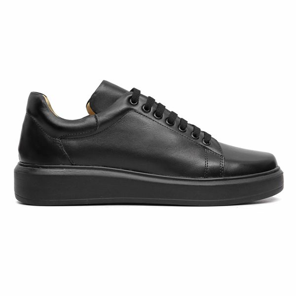 Sapato Casual Masculino Preto Pto Em Couro de Amarrar 5505 Preto+Preto