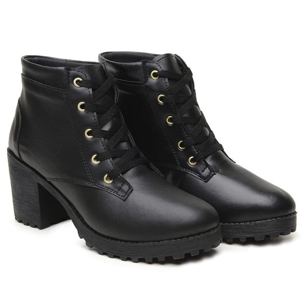 Bota Feminina Preta Coturno Salto Cano Curto Tratorada 20/11 Preto