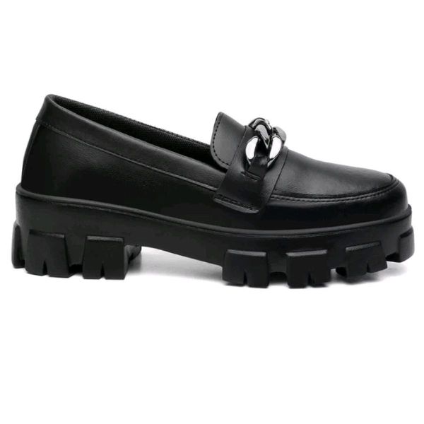 Mocassim Feminino Tratorado Oxford Tendência Chunky Promoção Preto