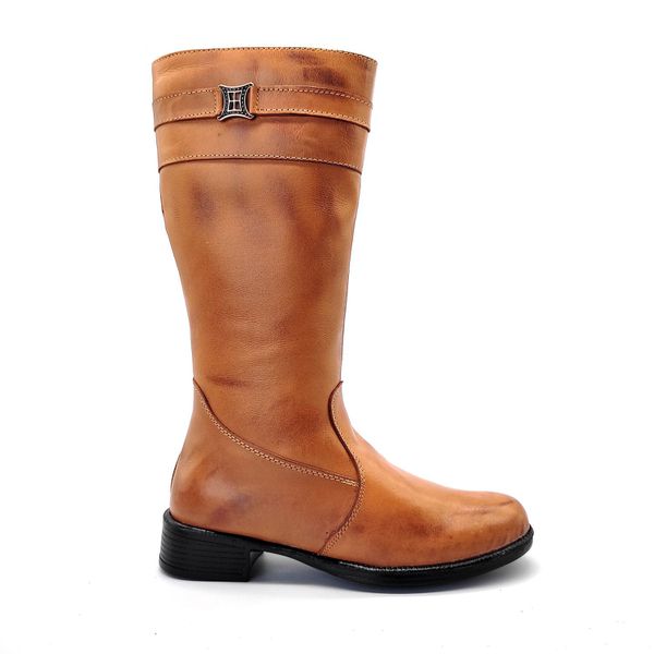 Bota Feminina Montaria Camel Cano Longo em Couro 137 Camel