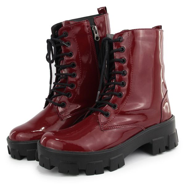 Bota Coturno Plataforma Tratorada Blogueira Ziper 7001 Vinho