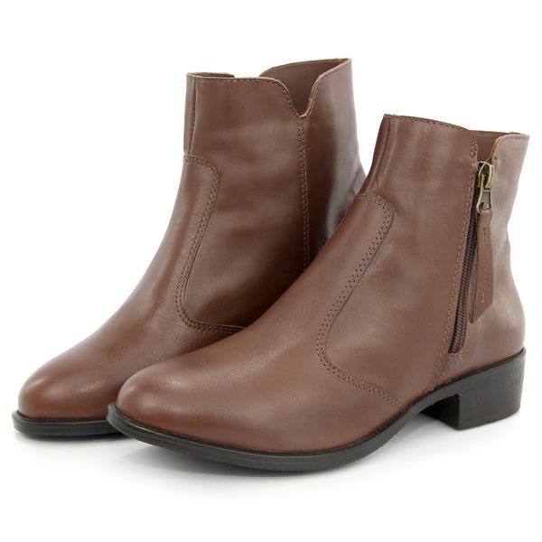 Bota Coturno Feminino Cano Curto Couro Com Ziper 8001 Nutella