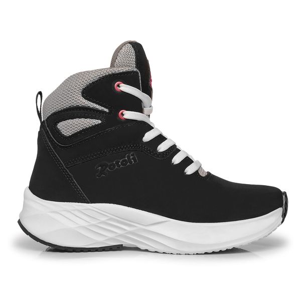 Bota Tênis Feminino Cano Alto de Couro Fitness 207 Preto