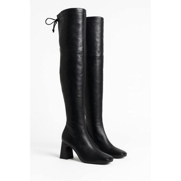 Bota Over The Knee Preta Salto Couro Eco - Dolce & Menta