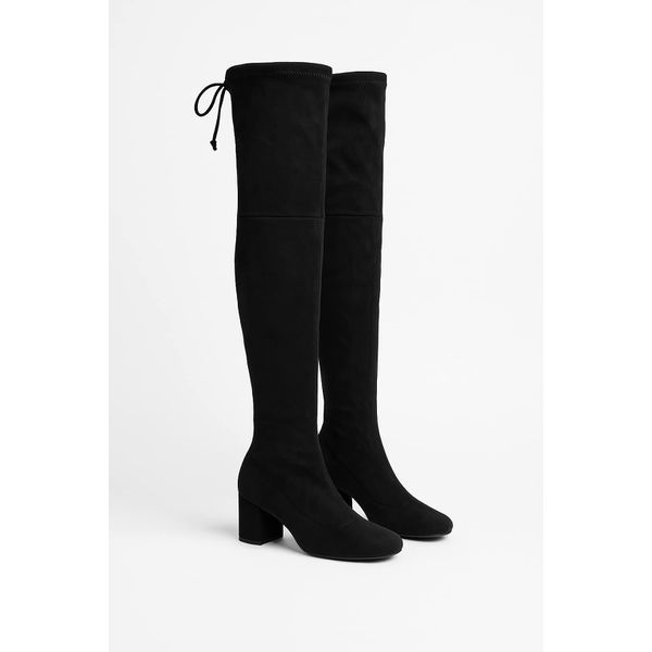 Bota Over The Knee Preta Salto Suede - Dolce & Menta