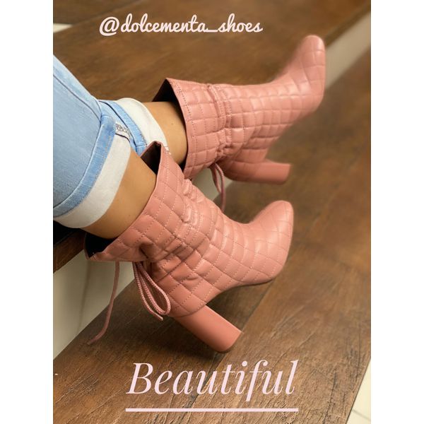 Bota rosa matelassê salto - Dolce & Menta