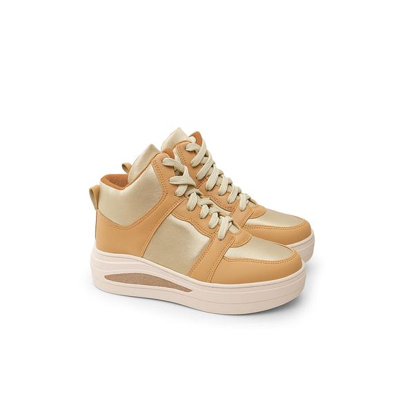 Tenis Botinha Bege/Dourado Mayara - Dolce & Menta