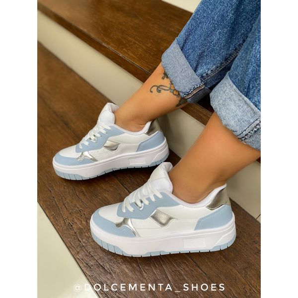 Tênis Flatform Jessica {Branco/Azul} - Dolce & Menta