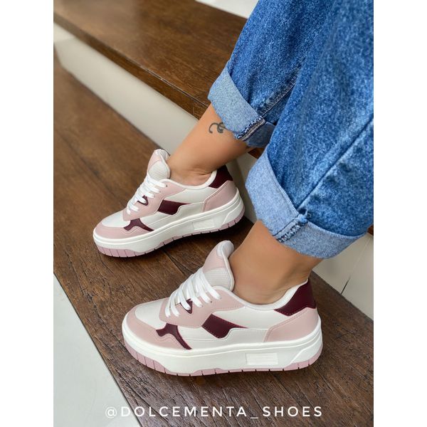 Tênis Flatform Jessica {Branco/Marsala/Rosê} - Dolce & Menta