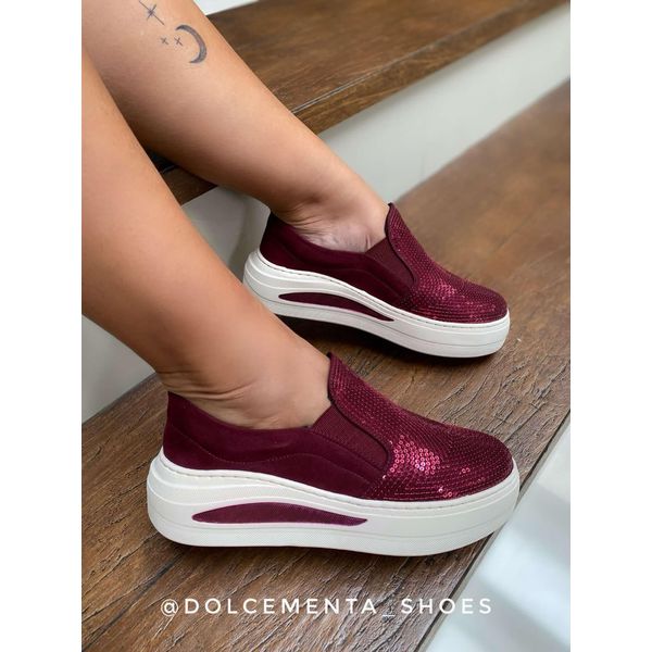 Tênis Flatform Paetê Marsala Karina - Dolce & Menta