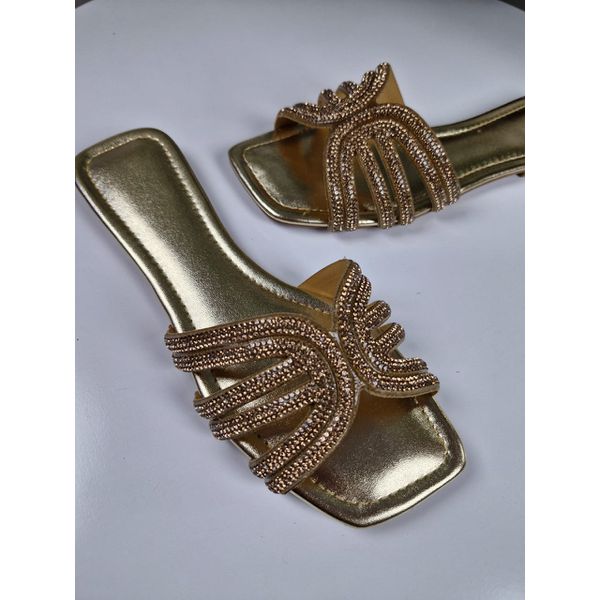 Rasteira Entrelaço Strass nude