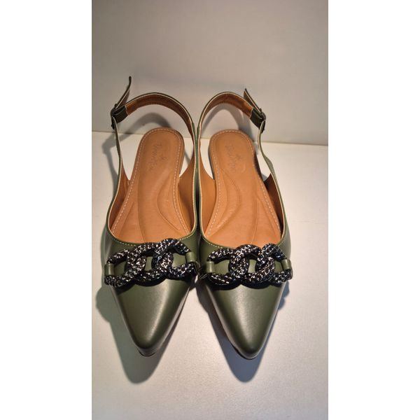 Rasteira Slingback Verde Com Corrente