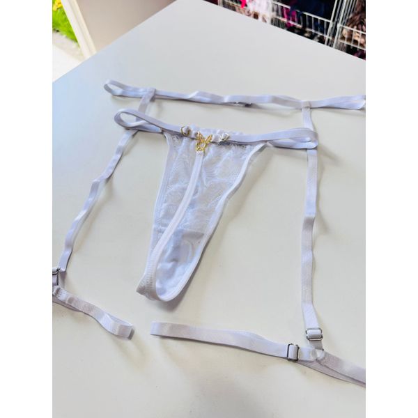 Kit Cinta Liga + Calcinha PlayBboy - Branco