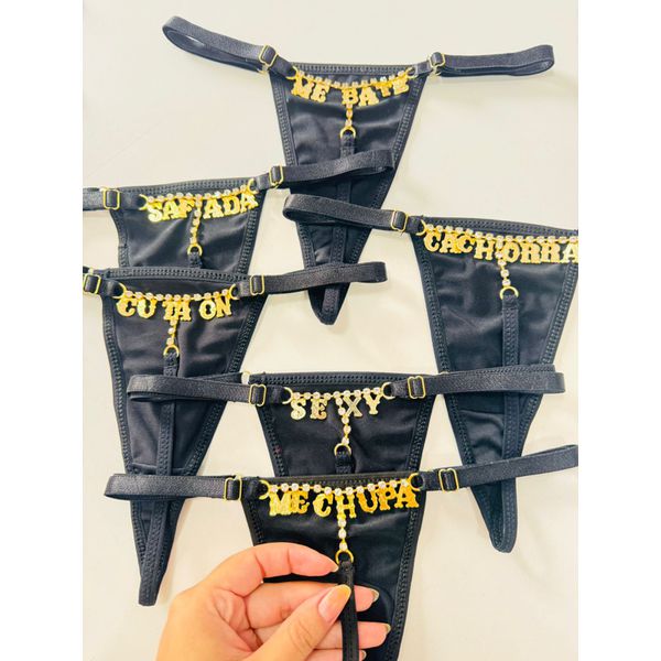 Calcinha Strass Poliamida - Preto