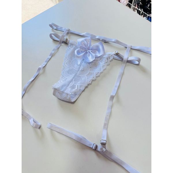 Kit Cinta Liga + Calcinha Laço - Branco