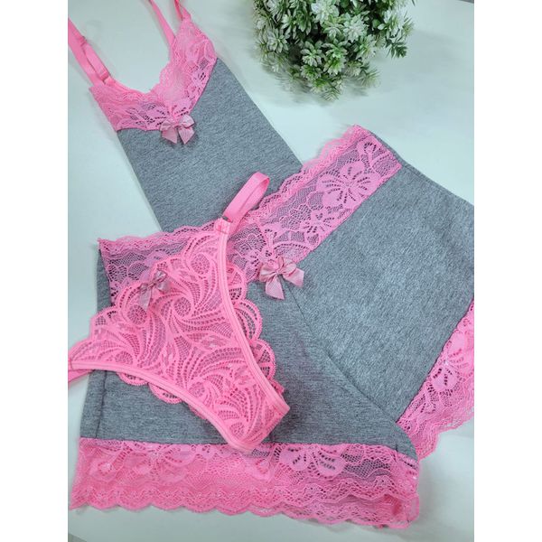 Kit Baby Doll Cotton + Calcinha (Rosa Babaloo)