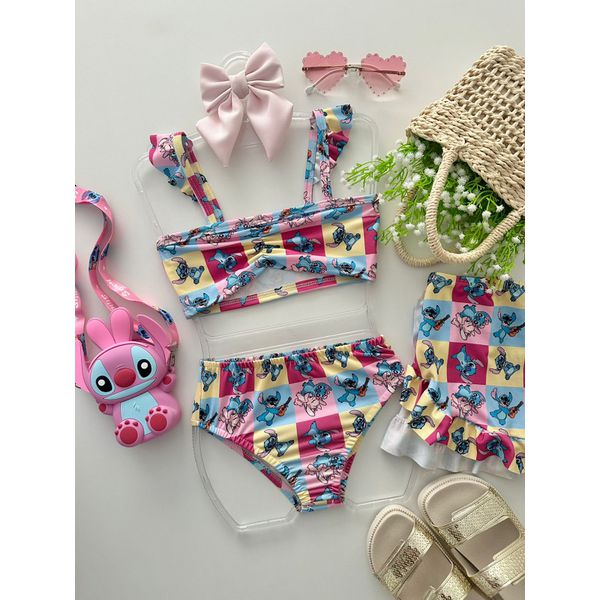 Biquini Com Saida Stitch Xadrez
