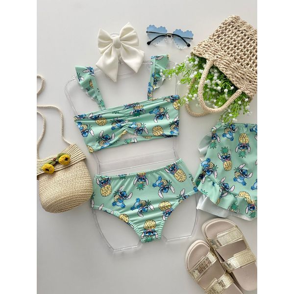 Biquini Com Saida Stitch Verde