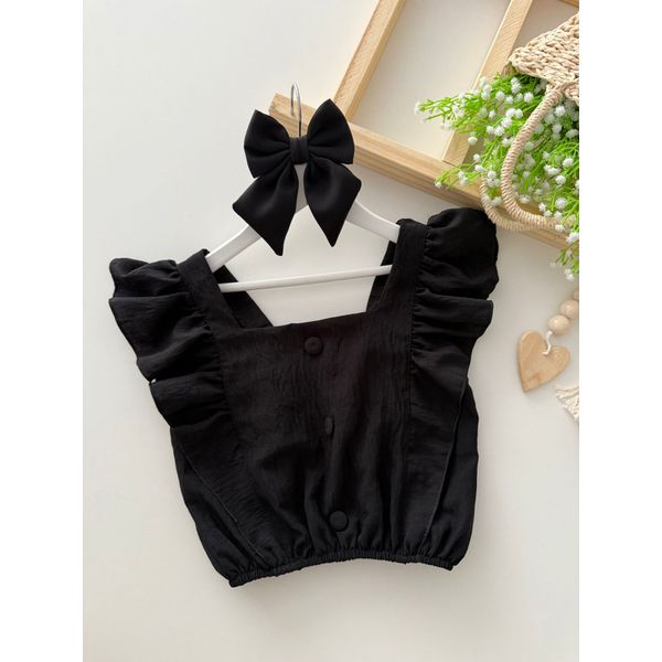 Blusa Babado Juvenil Preta