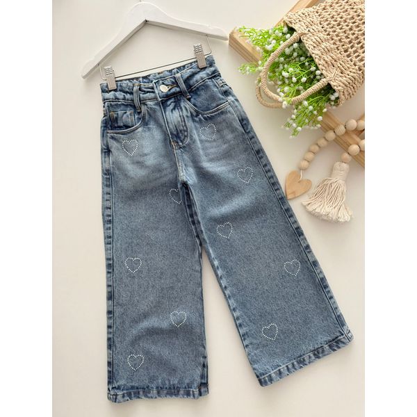 Calça Jeans Wide Leg Coração 