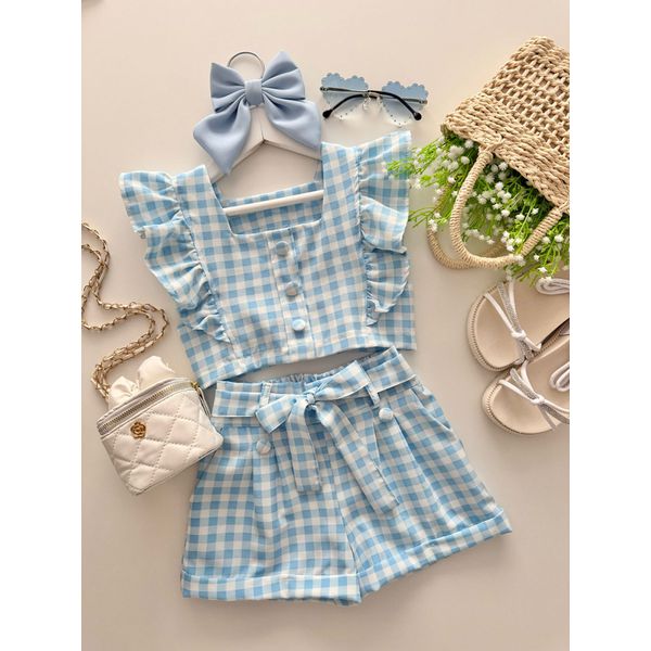 Conjunto Nicole Xadrez Azul 