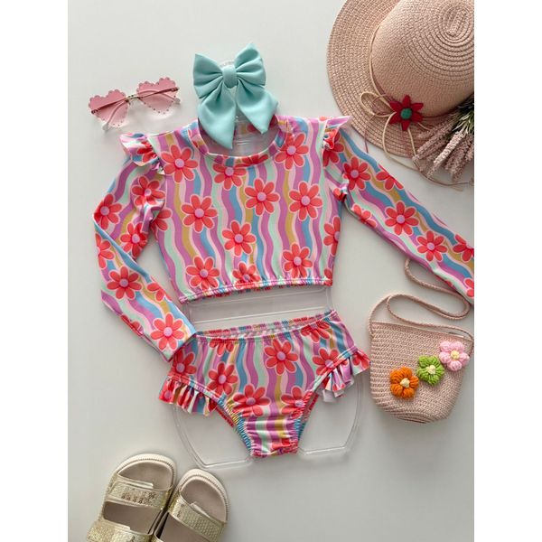 Biquíni Manga Longa Flores