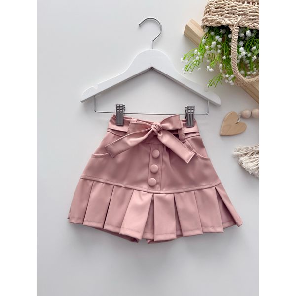 Short Saia Couro Rose 