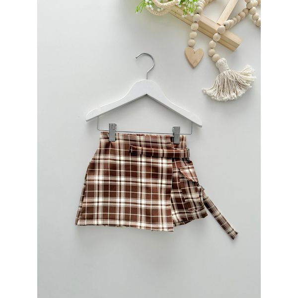 Short Saia Xadrez Marrom