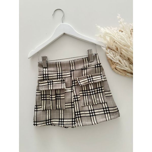 Short Saia Xadrez Cinza