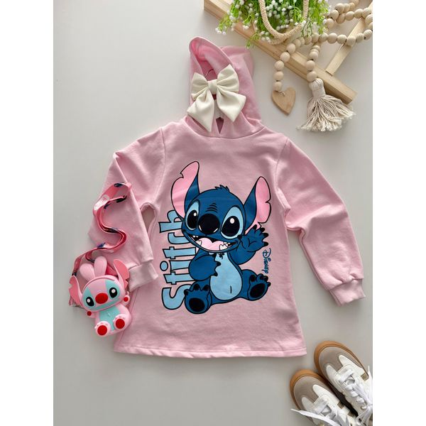 Vestido Moletom Stitch Rosa 