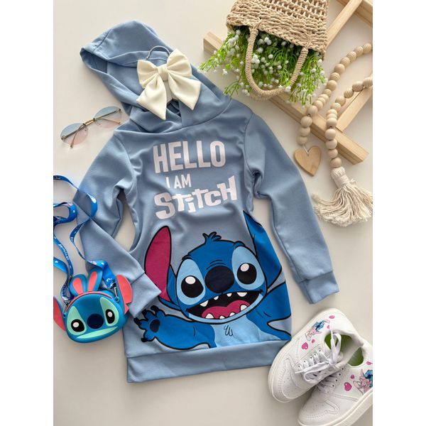 Vestido Hello Stitch Azul Bebê