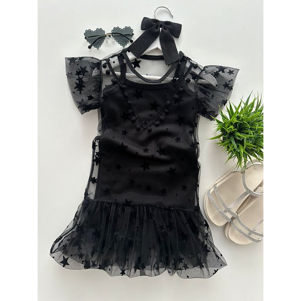Vestido Tule Estrela Preto