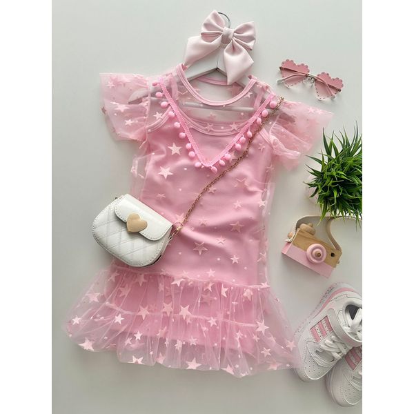 Vestido Tule Estrela Rosa 