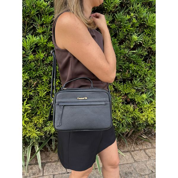 Bolsa Cris Couro Legítimo Preta