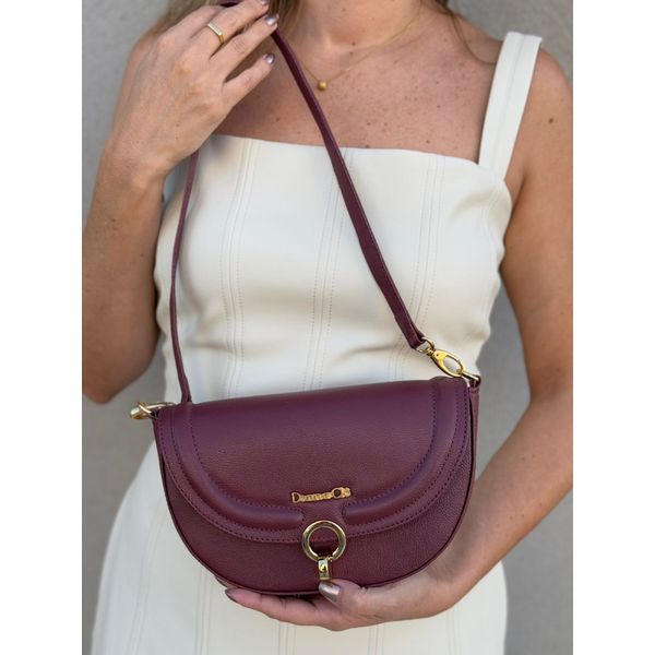 Bolsa Luna Couro Legítimo Bordô
