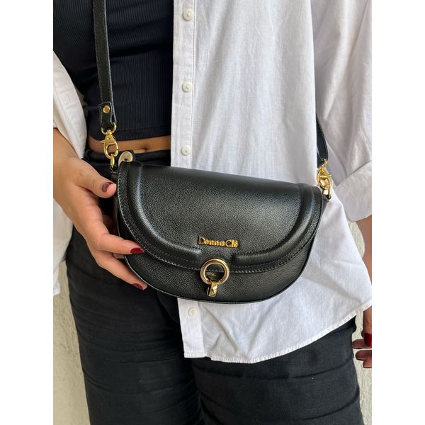 Bolsa Luna Couro Legítimo Preta