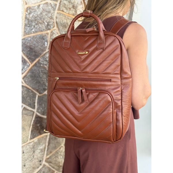 Mochila Matelassê Couro Legítimo Terracota