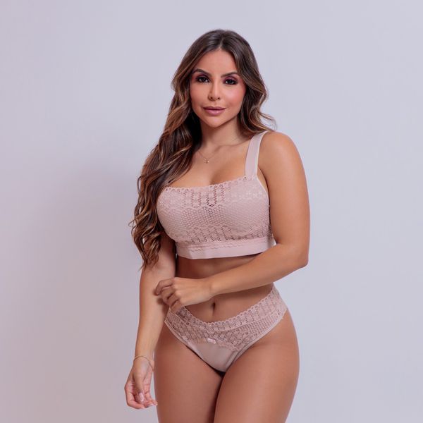 CONJUNTO CROPPED EM MICROFIBRA E RENDA COM ALÇAS LARGAS 