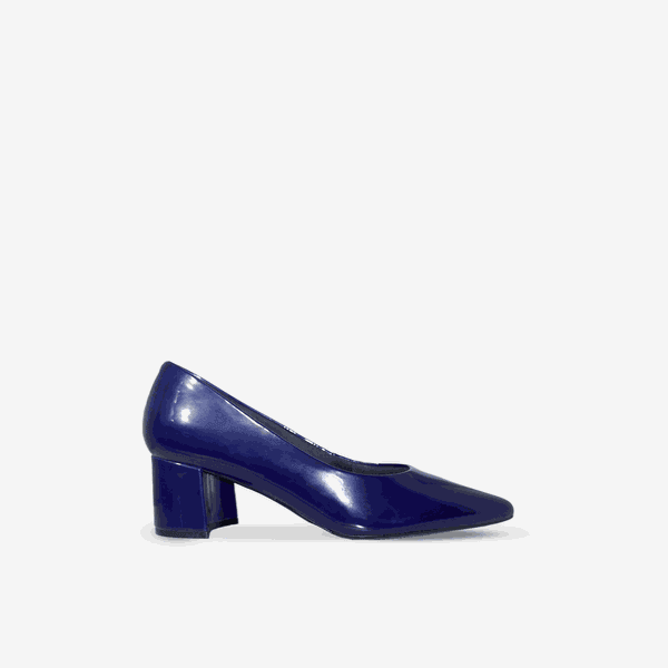 Scarpin Salto Bloco Médio Verniz Azul Marinho