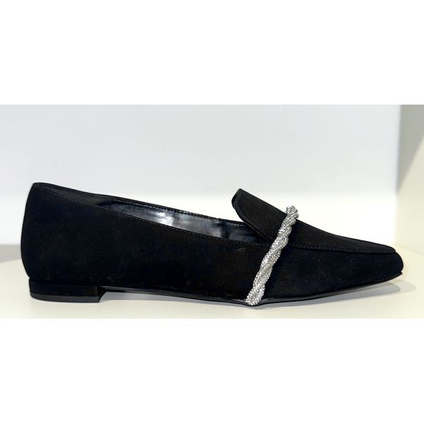 Mocassim Preto Detalhe Tira Prateada Brilhante