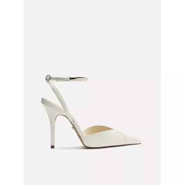 Scarpin Arezzo Branco Couro Salto Alto Tira Metal